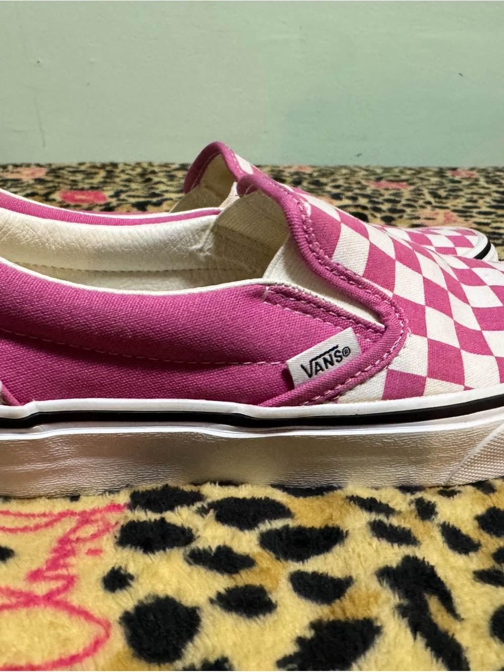 Vans Pink and White Checkerboard Slip-On Sneakers - Picture 3 of 5